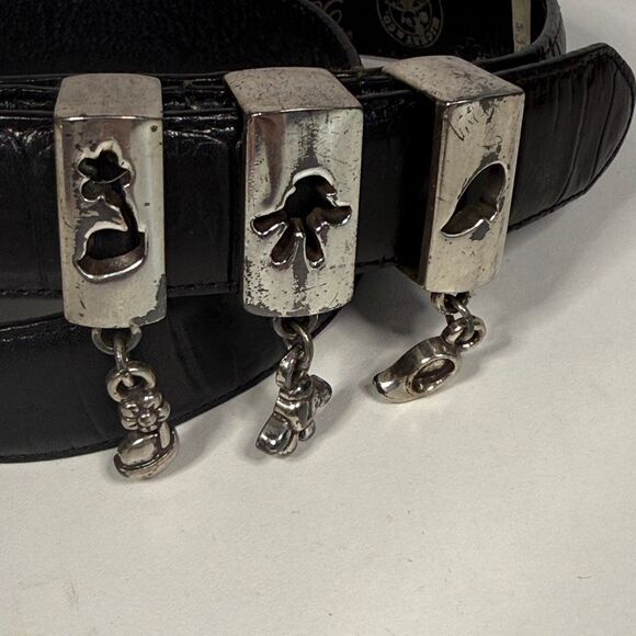 Brighton x Disney Mickey Mouse Black Silver Charm Belt  Size Medium